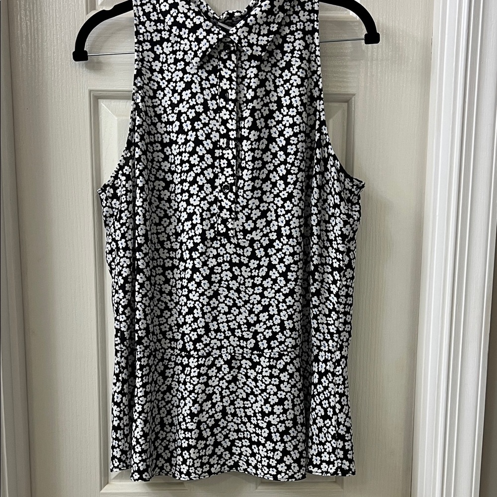 CAbi Black and White Floral Blouse